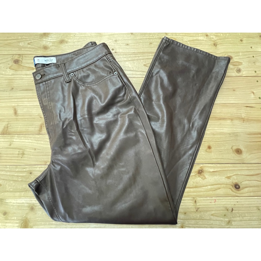 Old Navy Womens‎ High-Rise Boot-Cut Faux Leather Pants Brown Size 16 Tall